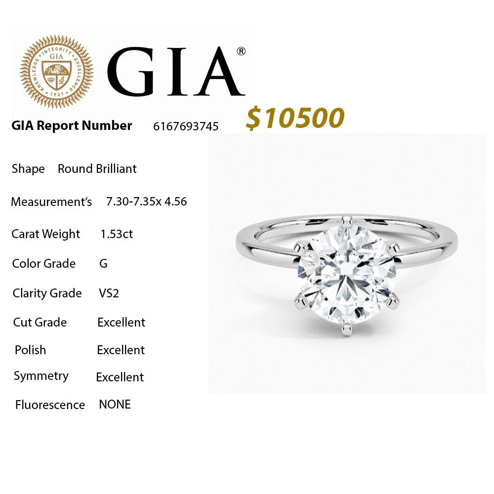 <span style="color:purple">SPECIAL!</span> 1.53CT G VS2 GIA CERTIFIED Round Brilliant Cut Natural Diamond