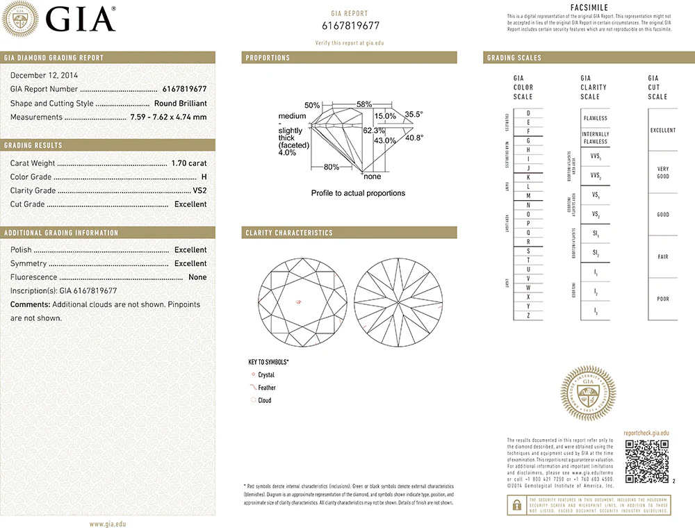 <span style="color:purple">SPECIAL!</span> 1.70CT H VS2 GIA CERTIFIED Round Brilliant Cut Natural Diamond - Image 2