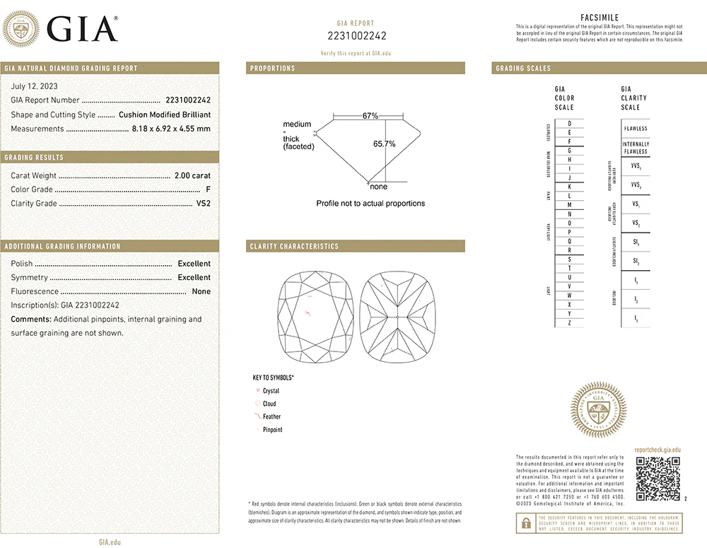 <span style="color:purple">SPECIAL!</span> 2.00CT F VS2  GIA CERTIFIED Cushion Modified Brilliant Radiant Cut Natural Diamond - Image 2