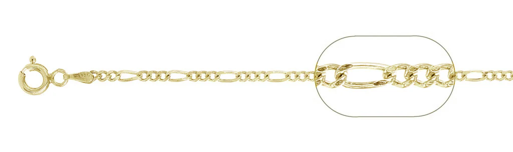 060-2.3MM Yellow Gold Plated Figaro Chain .925 Solid Sterling Silver Available in 16"-26" inches NEW