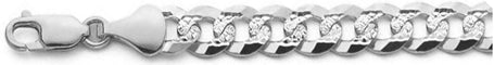 300-14MM Flat Pave Curb Chain .925 Solid Sterling Silver Available in 8"- 30" inches NEW