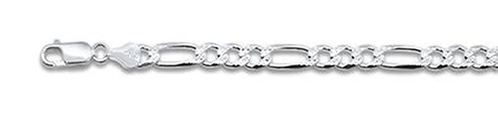 120-5MM Pave Figaro Chain .925 Solid Sterling Silver Available in 7"- 26" inches NEW