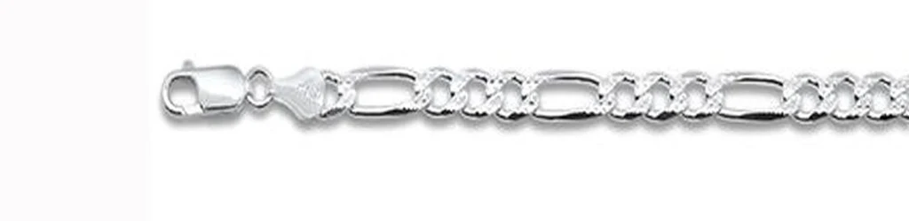 180-7.2MM Pave Figaro Chain .925 Solid Sterling Silver Available in 20"- 28" inches NEW