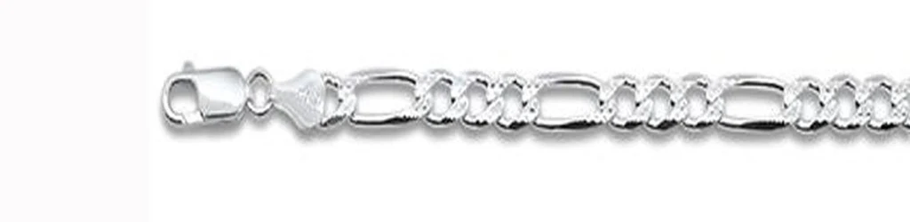 250-10MM Pave Figaro Chain .925 Solid Sterling Silver Available in 8"- 28" inches NEW