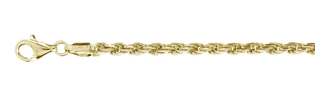 <span>CLOSEOUT 20% OFF! </span> 080-4MM Yellow Gold Plated Rope Chain .925 Solid Sterling Silver Available in 8"- 30" inches NEW