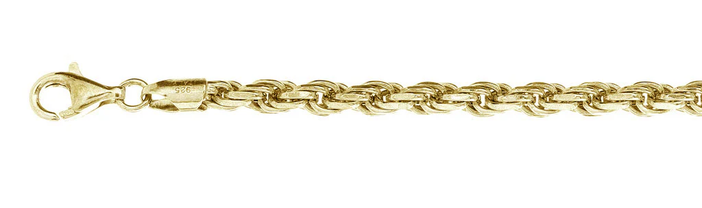 <span>CLOSEOUT 20% OFF! </span> 100-5MM Yellow Gold Plated Rope Chain .925 Solid Sterling Silver Available in 8"- 30" inches NEW