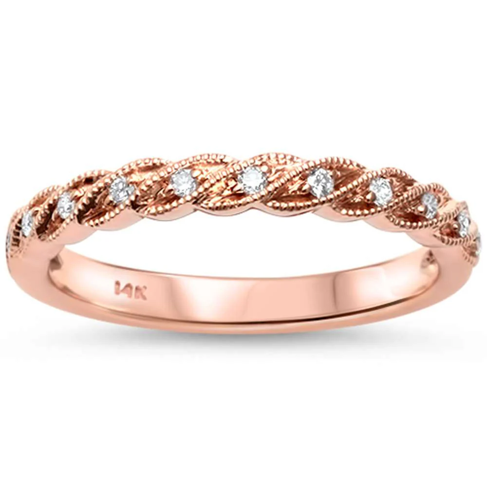 <span>DIAMOND CLOSEOUT! </span> .09ct F SI1 14k Rose Gold Diamond Band Ring Size 6.5
