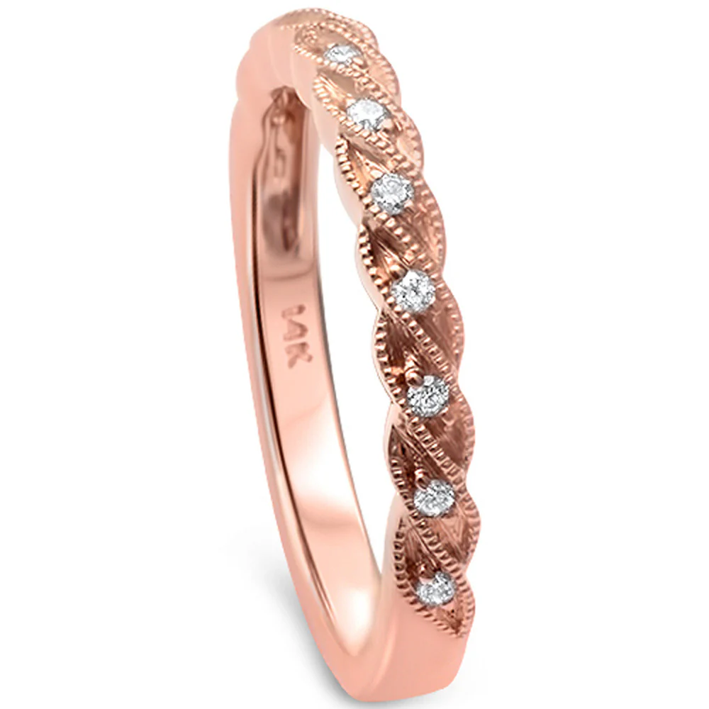 <span>DIAMOND CLOSEOUT! </span> .09ct F SI1 14k Rose Gold Diamond Band Ring Size 6.5 - Image 2