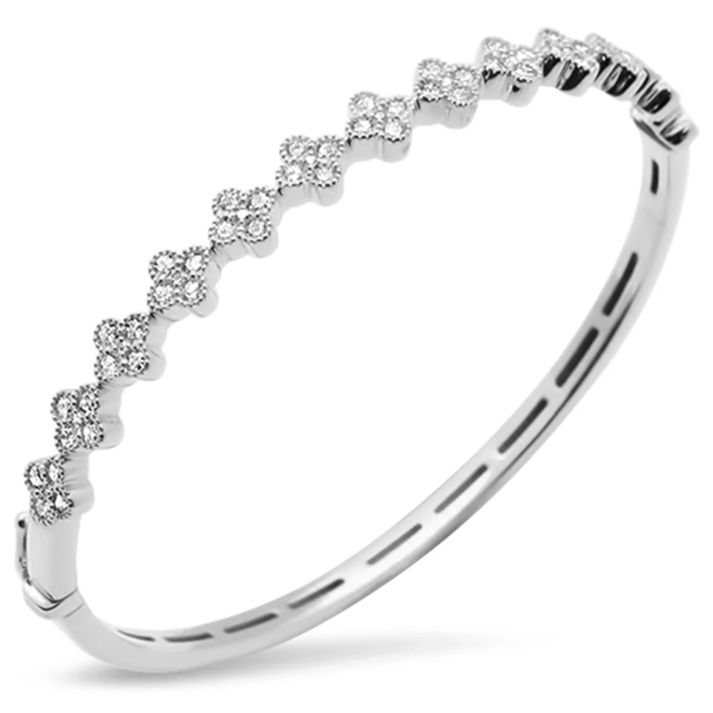 <span style="color:purple">SPECIAL!</span>1.36ct G SI 14K White Gold Diamond Clover Design Bangle Bracelet