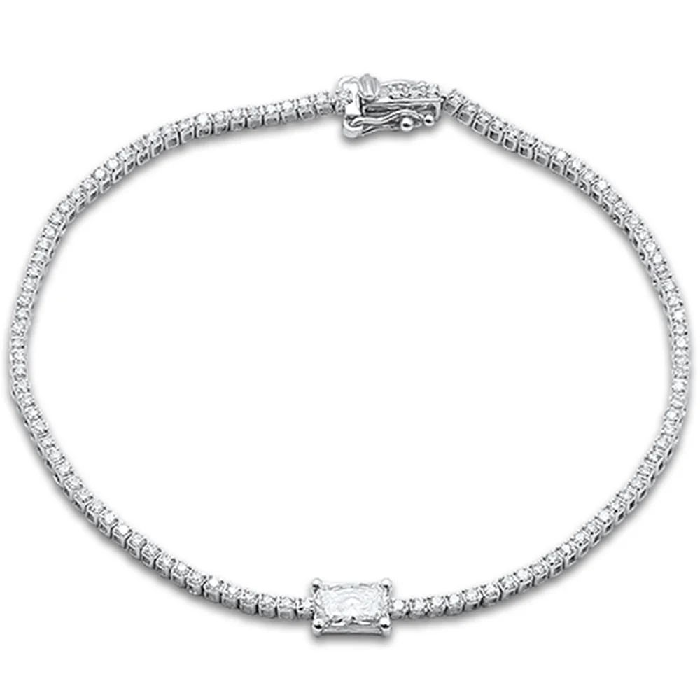 <span style="color:purple">SPECIAL!</span>1.53ct G SI 14K White Gold Diamond Radiant Shape Tennis Bracelet 7" Long