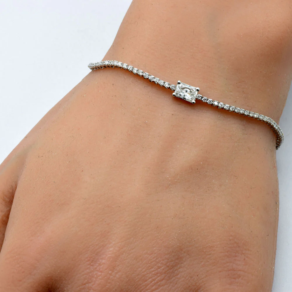 <span style="color:purple">SPECIAL!</span>1.53ct G SI 14K White Gold Diamond Radiant Shape Tennis Bracelet 7" Long - Image 2