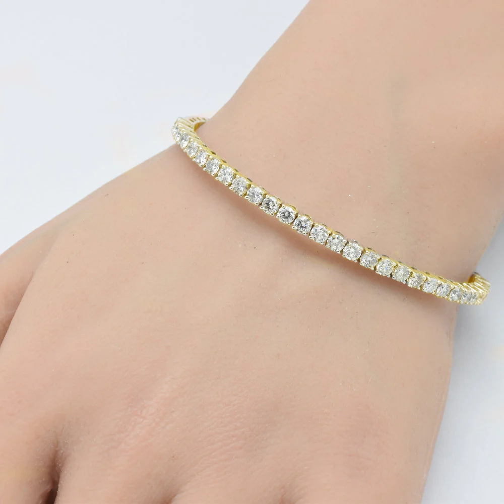 <span style="color:purple">SPECIAL!</span> 3.03ct G SI 14K Yellow Gold Round Diamond Flexible Bangle Bracelet - Image 2