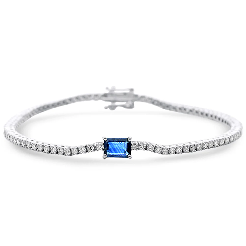<span style="color:purple">SPECIAL!</span> 3.87ct G SI 14K White Gold Diamond & Blue Sapphire Gemstone Tennis Bracelet 7"