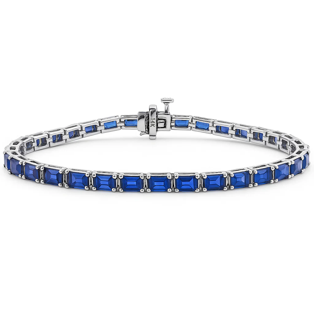 <span style="color:purple">SPECIAL!</span> 9.82ct G SI 14K White Gold East West Set Blue Sapphire Gemstone Bracelet 7" Long