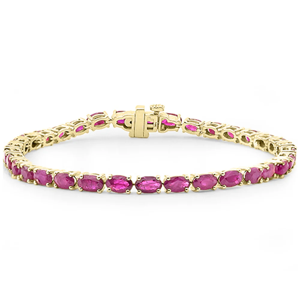 <span style="color:purple">SPECIAL!</span> 10.37ct G SI 14K Yellow Gold Oval Shape Ruby Gemstone Tennis Bracelet 7" Long