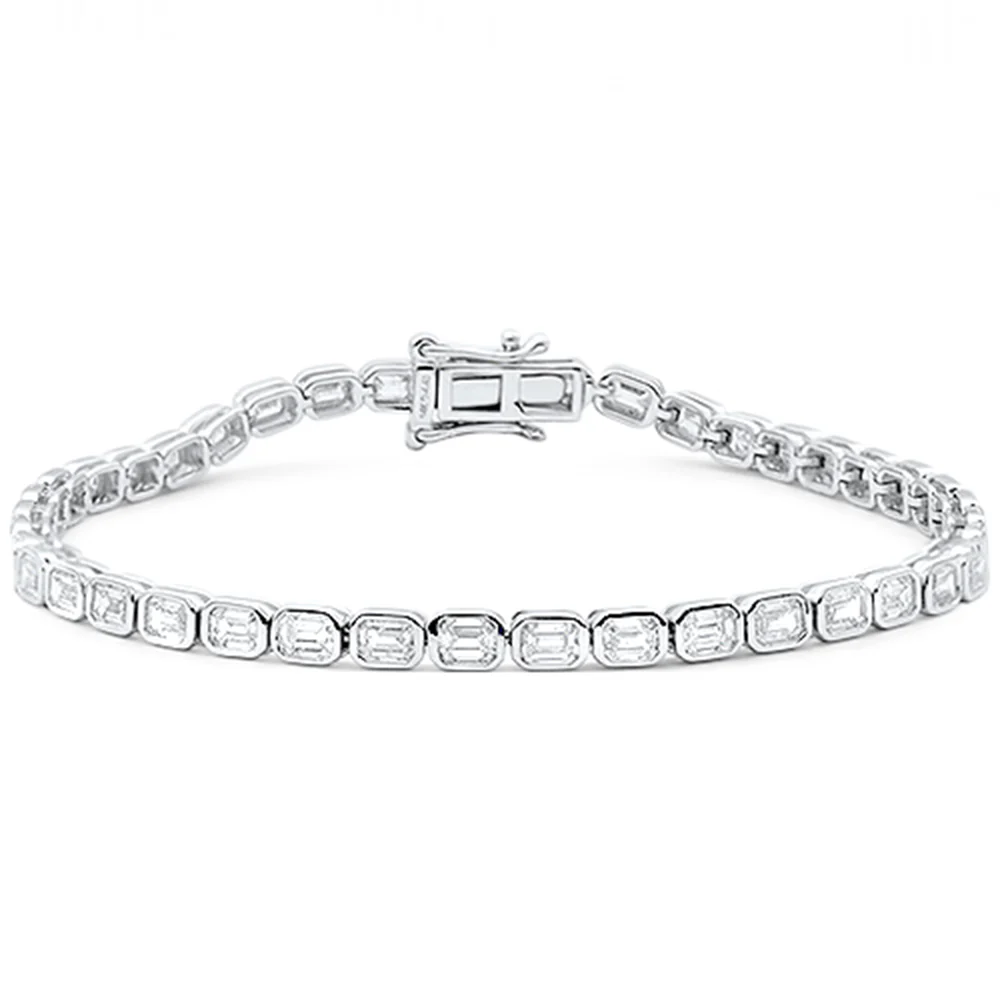 <span style="color:purple">SPECIAL!</span> 4.40ct G SI 14K White Gold Emerald Cut Diamond Bezel Set Tennis Bracelet 7" Long