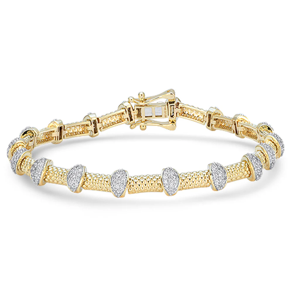 <span style="color:purple">SPECIAL!</span> .97ct G SI 14kt Yellow Gold Round Diamond Bracelet 7" Long