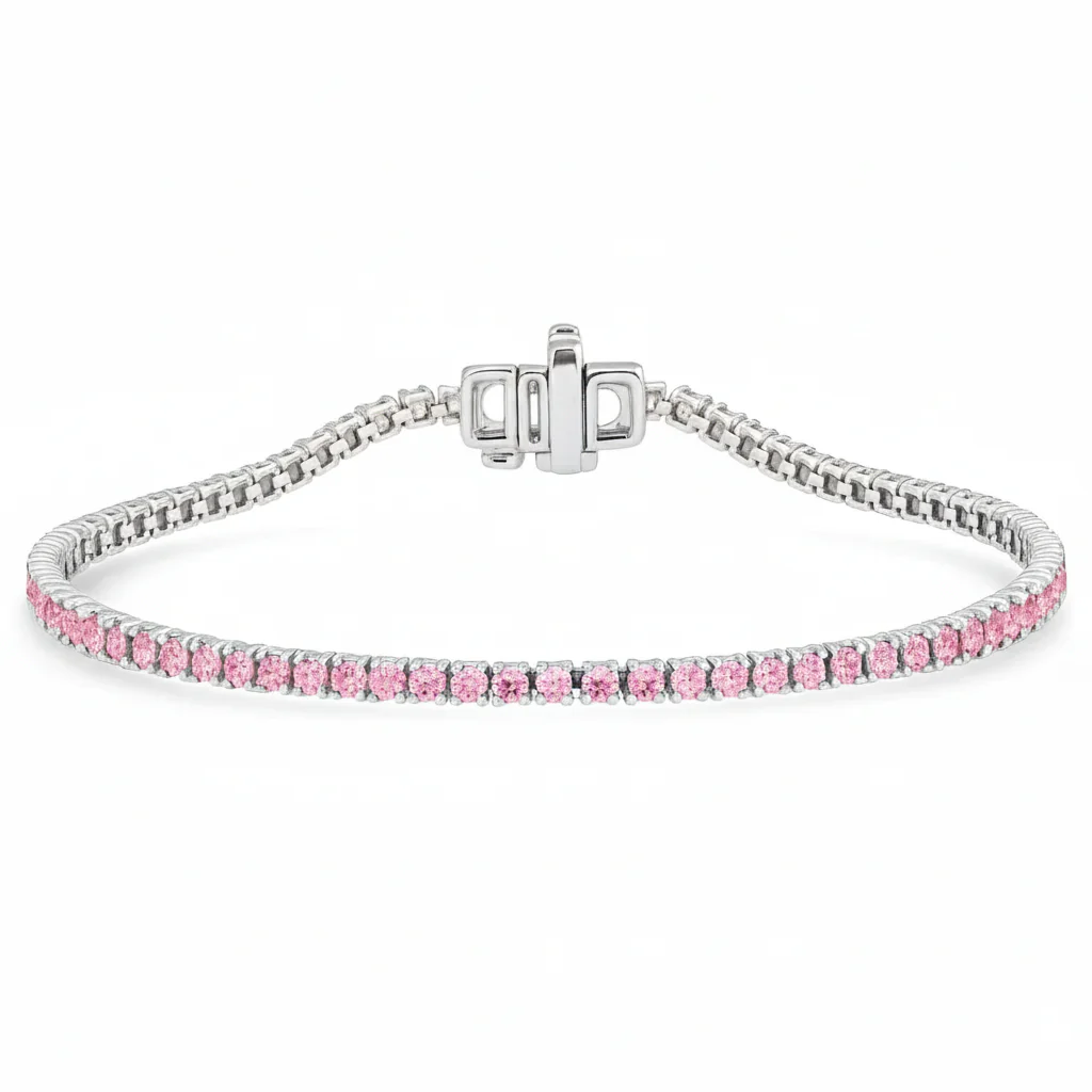 <span style="color:purple">SPECIAL!</span> 3.47ct G SI 14kt White Gold Pink Sapphire Tennis Bracelet 7" Long