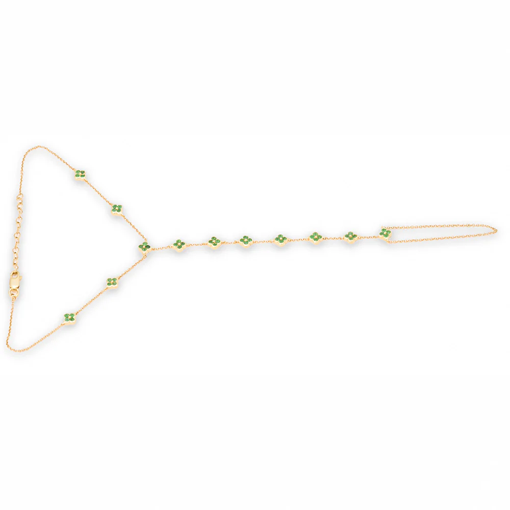 <span style="color:purple">SPECIAL!</span> .72ct G SI 14kt Yellow Gold Emerald Bracelet & Ring Hand Chain 7+3" Long