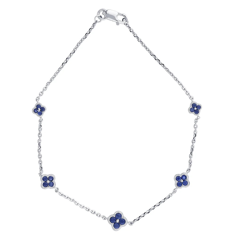 <span style="color:purple">SPECIAL!</span> .51ct 14K White Gold Blue Sapphire Gemstones Chain Bracelet 7" Long