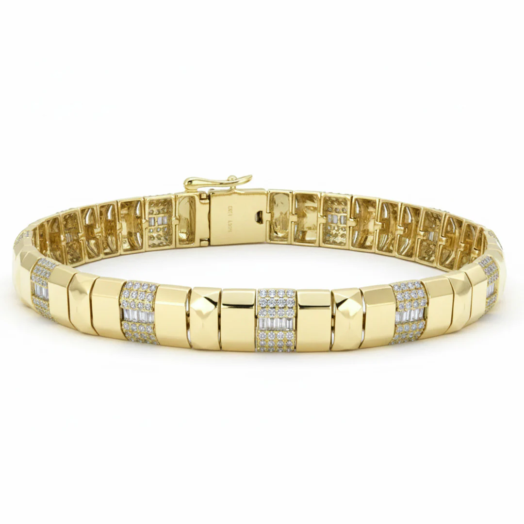 <span style="color:purple">SPECIAL!</span> 1.33ct G SI 14kt Yellow Gold Diamond Modern Flexible Bangle Bracelet 7" Long