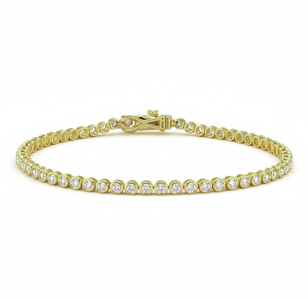 <span style="color:purple">SPECIAL!</span> 1.44ct G SI 14kt Yellow Gold Diamond Bezel Set Bracelet 7" Long