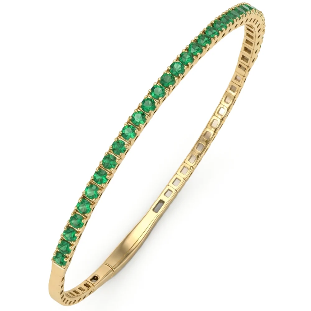 <span style="color:purple">SPECIAL!</span> 1.73ct G SI 14kt Yellow Gold Emerald Gemstone Bangle Bracelet 56mm