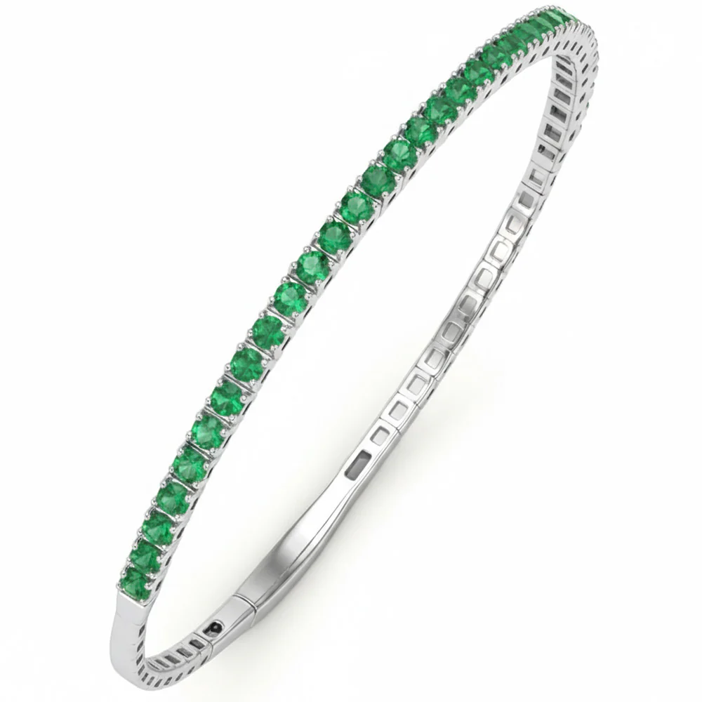 <span style="color:purple">SPECIAL!</span> 1.73ct G SI 14kt White Gold Emerald Gemstone Bangle Bracelet 56mm