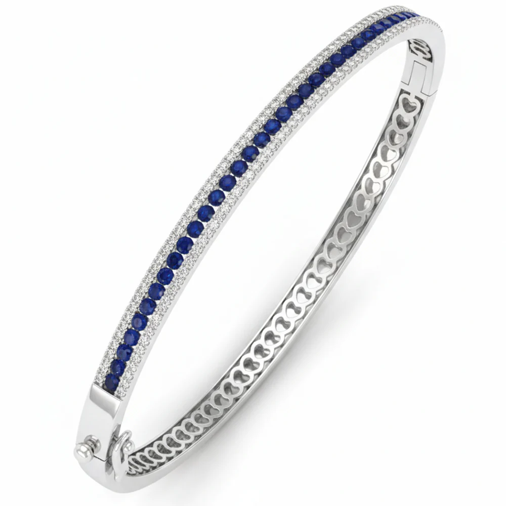 <span style="color:purple">SPECIAL!</span> 1.73ct G SI 14kt White Gold Diamond & Blue Sapphire Gemstone Bangle Bracelet
