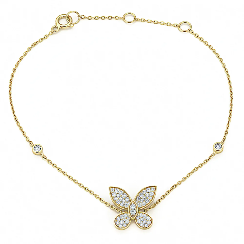 <span style="color:purple">SPECIAL!</span> .25ct G SI 14kt Yellow Gold Diamond Butterfly Bracelet 7.25" Long