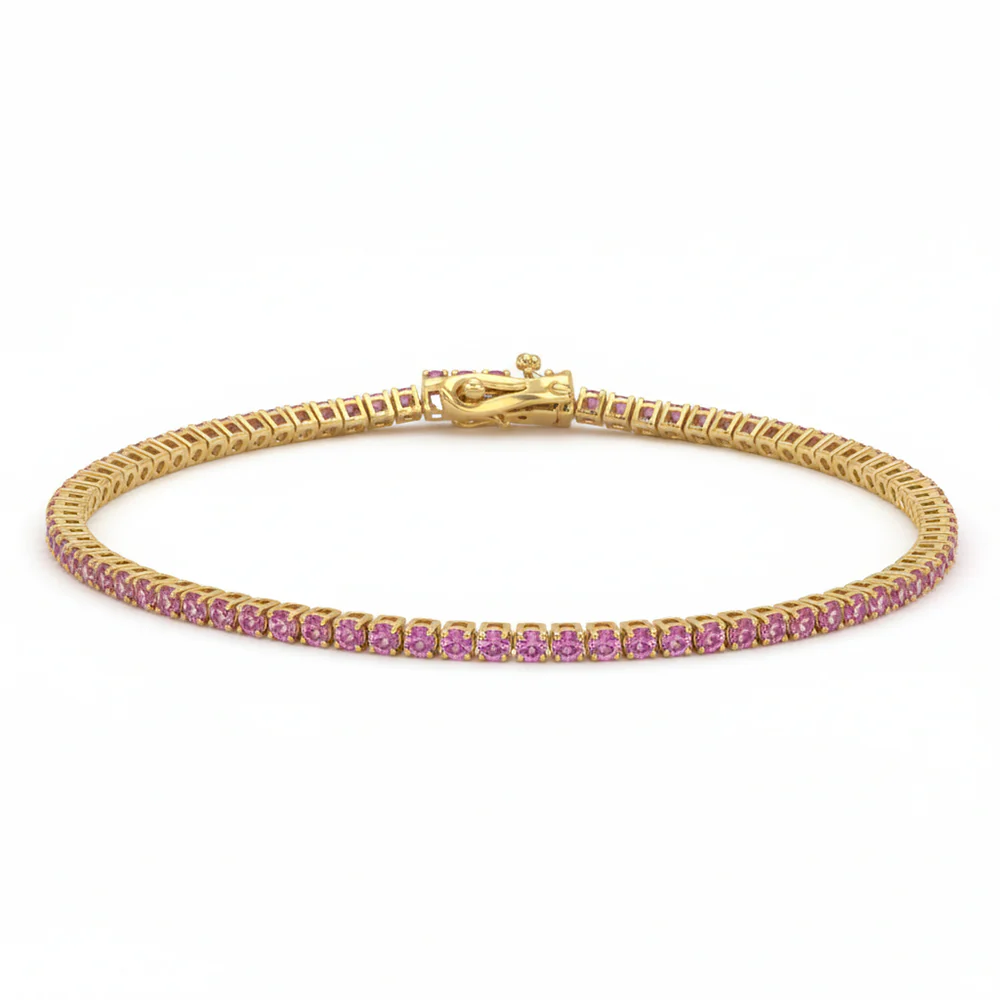<span style="color:purple">SPECIAL!</span> 2.24ct G SI 14kt Yellow Gold Pink Sapphire Gemstone Tennis Bracelet 7" Long