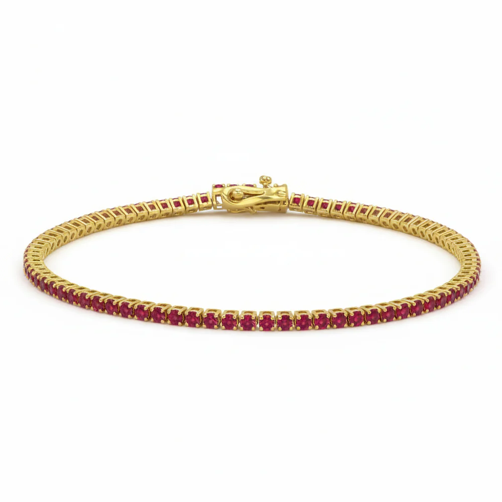 <span style="color:purple">SPECIAL!</span> 3.34ct G SI 14kt Yellow Gold Ruby Gemstone Tennis Bracelet 7" Long