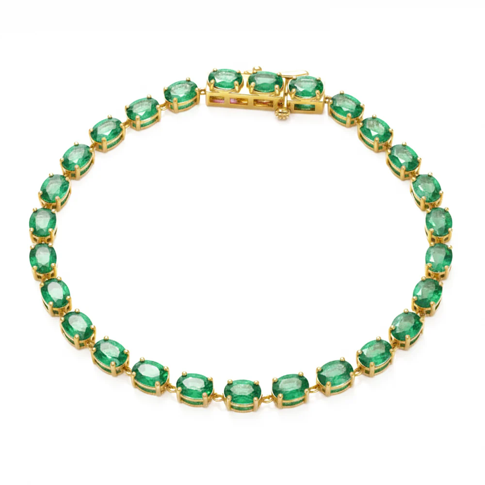 <span style="color:purple">SPECIAL!</span> 8.08ct G SI 14kt Yellow Gold Emerald Gemstone Tennis Bracelet 7" Long