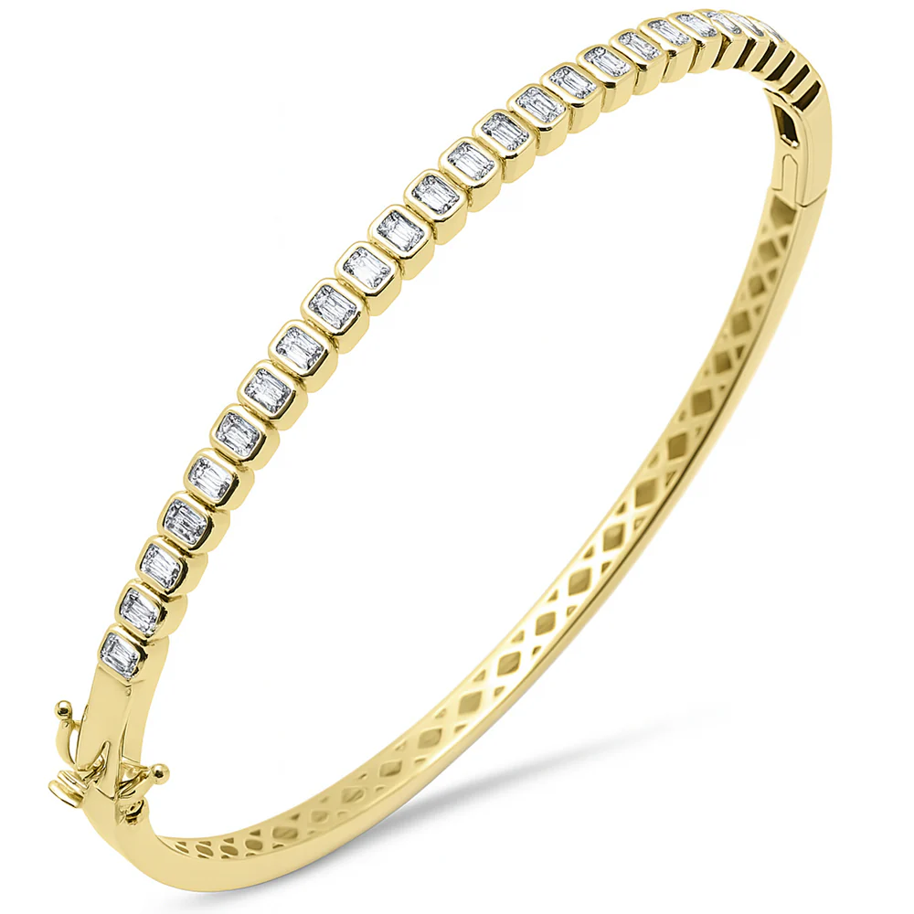 <span style="color:purple">SPECIAL!</span> 2.30ct G SI 14K Yellow Gold Bezel Set Emerald Cut Diamond Bangle Bracelet