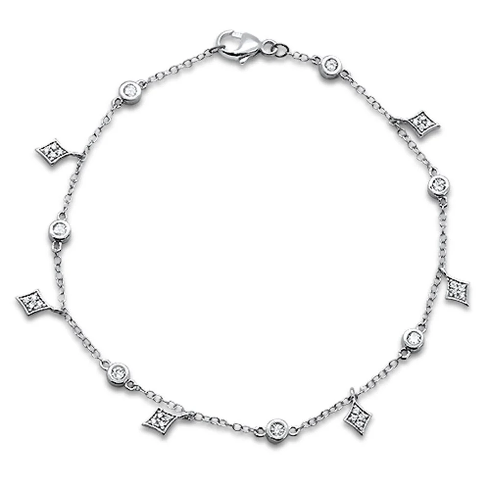 <span>DIAMOND CLOSEOUT! </span> .36ct 14k White Gold Diamond Charm Dangling Diamond Bracelet 6.5" Long