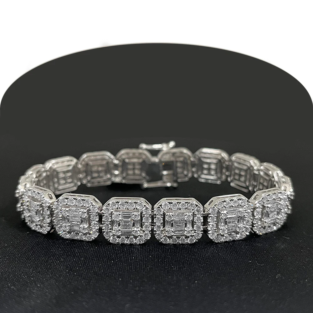 <span>DIAMOND CLOSEOUT! </span> 12mm 15.16ct G SI 14K White Gold Round & Baguette Diamond Bracelet 8" - Image 3