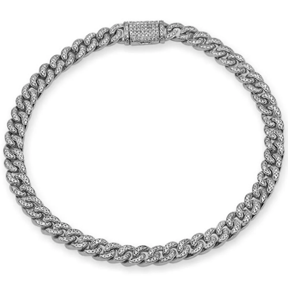 <span style="color:purple">SPECIAL!</span> 6MM .86ct G SI 14K White Gold Diamond Round Cuban Bracelet 7"