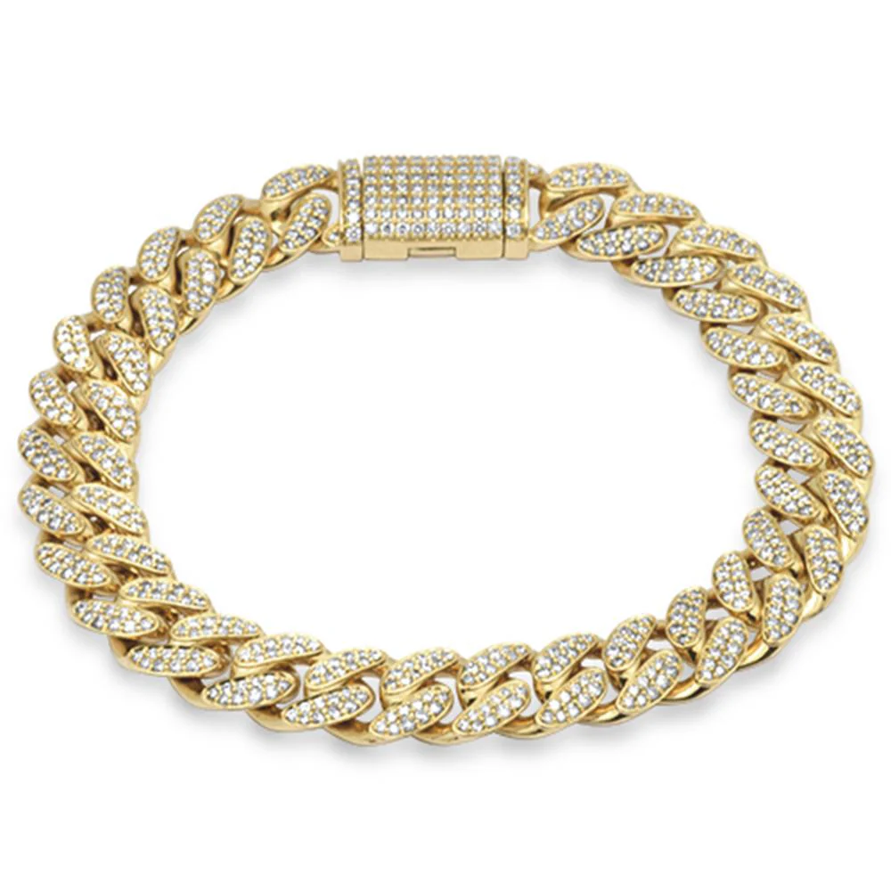 <span style="color:purple">SPECIAL!</span> 11mm 5.66ct G SI 14K Yellow Gold Diamond Round Cuban Bracelet 8.5"