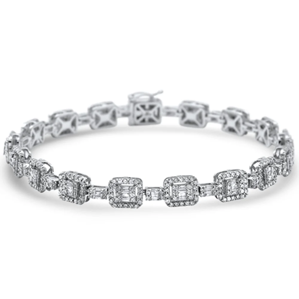 <span>DIAMOND CLOSEOUT! </span> 3.65ct G SI 14K White Gold Diamond Round & Baguette Tennis Bracelet 8" Long
