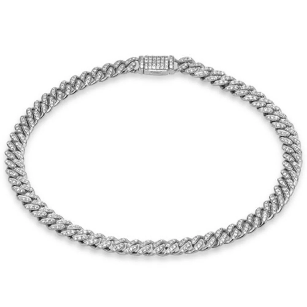 <span style="color:purple">SPECIAL!</span> 6mm .85ct G SI 14K White Gold Diamond Round Cuban Bracelet 7"