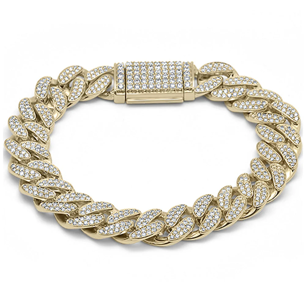 <span>DIAMOND CLOSEOUT! </span> 15MM 8.26ct G SI 10K Yellow Gold Diamond Round Cuban Link Bracelet 8.5" Long