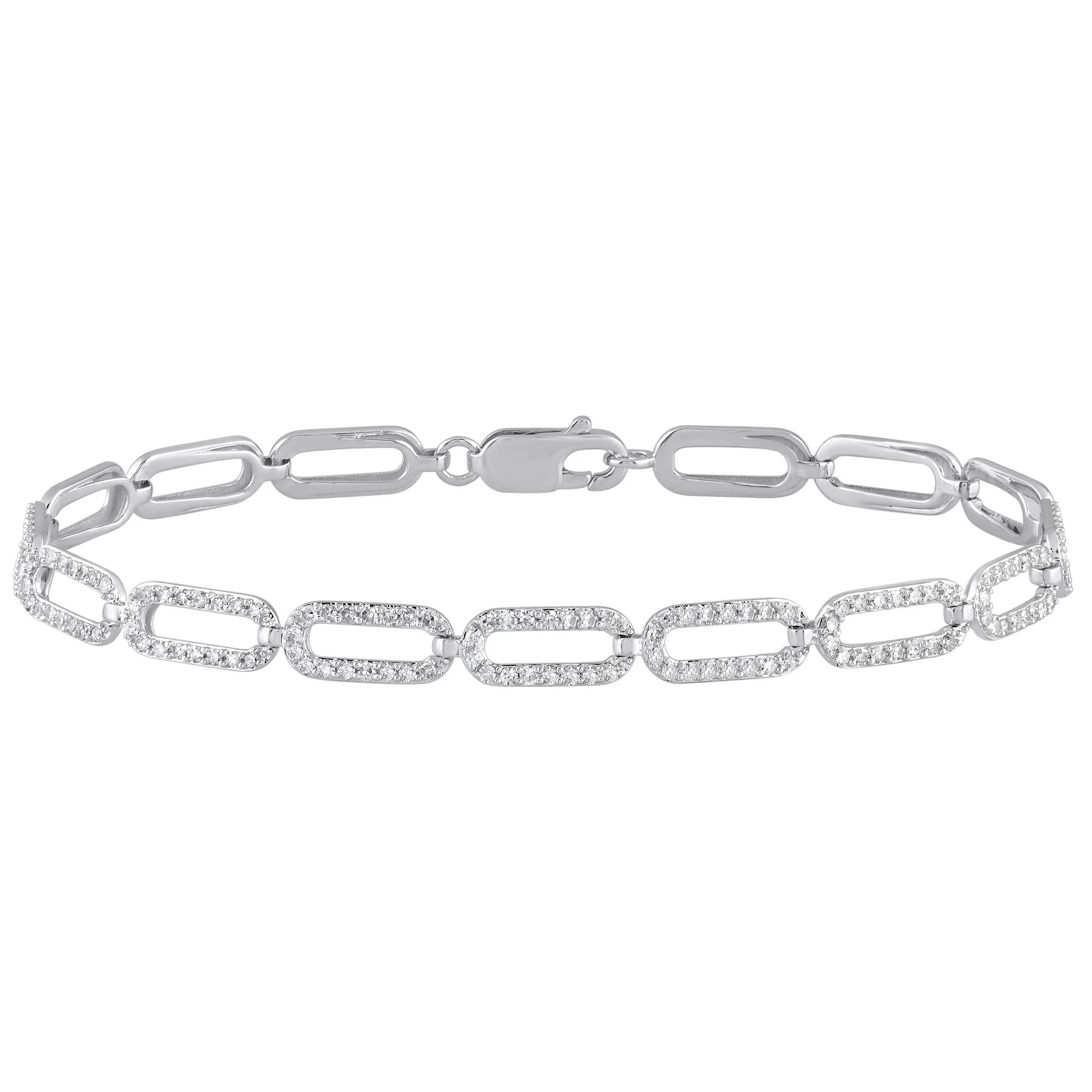 <span style="color:purple">SPECIAL!</span>1.00ct G SI 14K White Gold Diamond Paper Clip Bracelet 7.25" Long