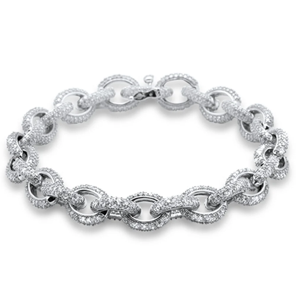 <span>DIAMOND CLOSEOUT! </span> 15.10ct G SI 14K White Gold Round Diamond Oval Link Bracelet 8.5"