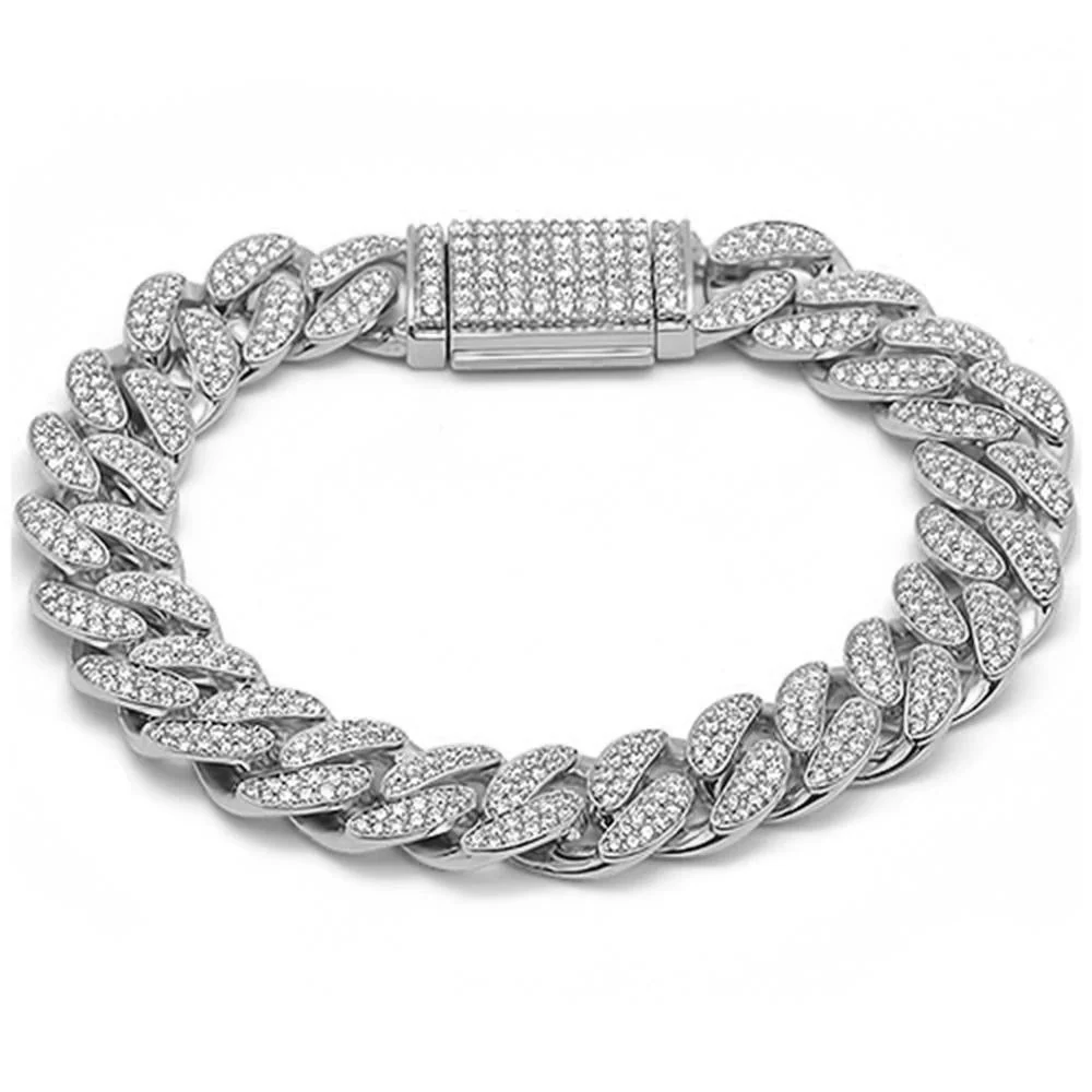 <span>DIAMOND CLOSEOUT! </span> 13MM 6.9ct G SI 14K White Gold Diamond Round Cuban Link Bracelet 8" Long