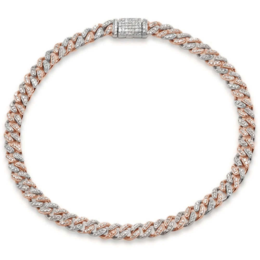 <span style="color:purple">SPECIAL!</span> 6MM .84ct G SI 14K Two Tone Gold Round Diamond Cuban Bracelet 7"