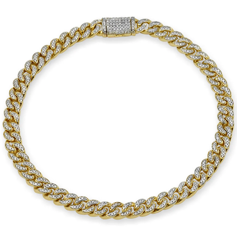 <span style="color:purple">SPECIAL!</span> 6mm .83ct 14K Yellow Gold Diamond Round Cuban Bracelet 7"