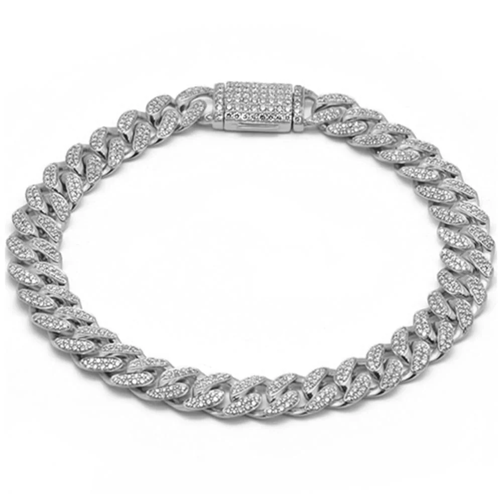 <span style="color:purple">SPECIAL!</span> 7mm 1.48ct G SI 14K White Gold Diamond Round Cuban Bracelet 7"
