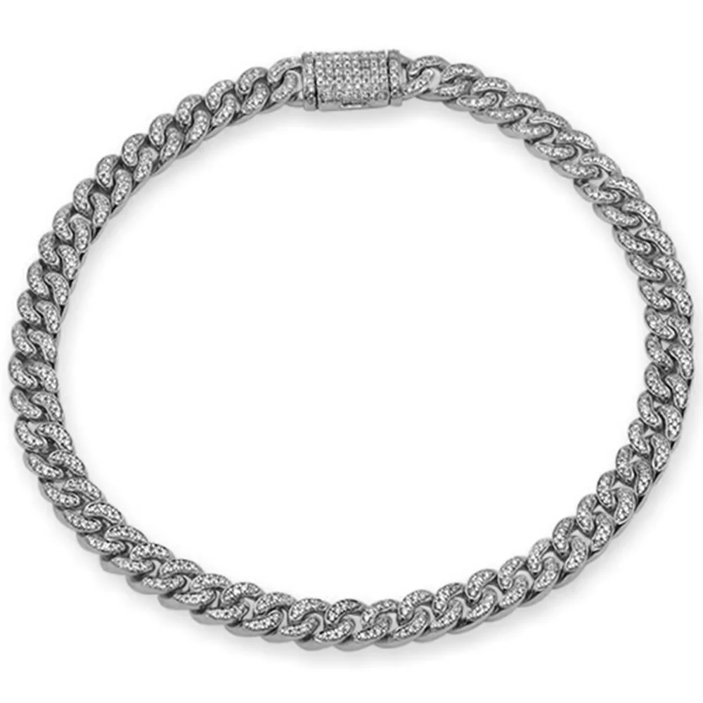 <span style="color:purple">SPECIAL!</span> 6MM .95ct G SI 14K White Gold  Diamond Round Cuban Bracelet 8"