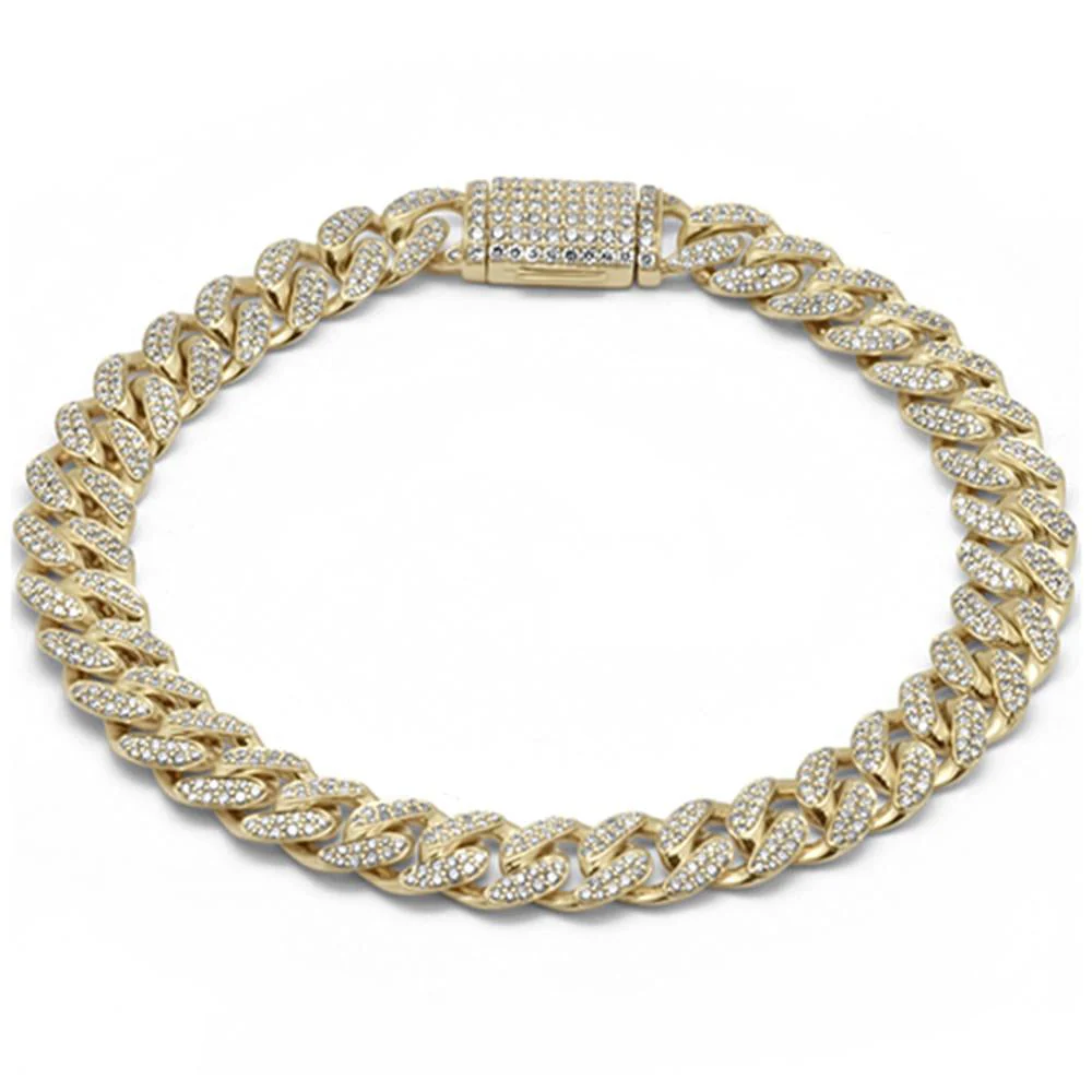 <span style="color:purple">SPECIAL!</span> 7mm 1.80ct G SI 14K Yellow Gold Diamond Round Cuban Bracelet 8"