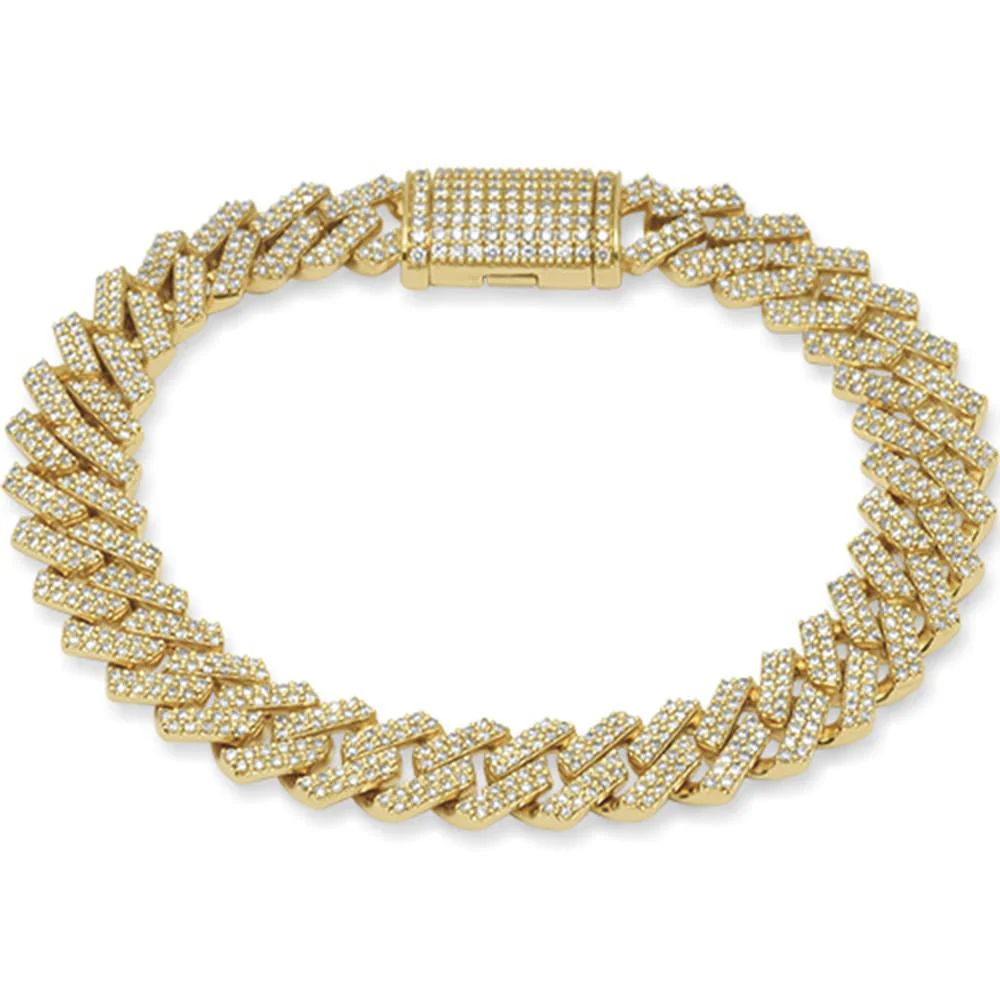 <span style="color:purple">SPECIAL!</span> 11mm 5.98ct G SI 14K Yellow Gold Diamond Square Cuban Bracelet 8.5"